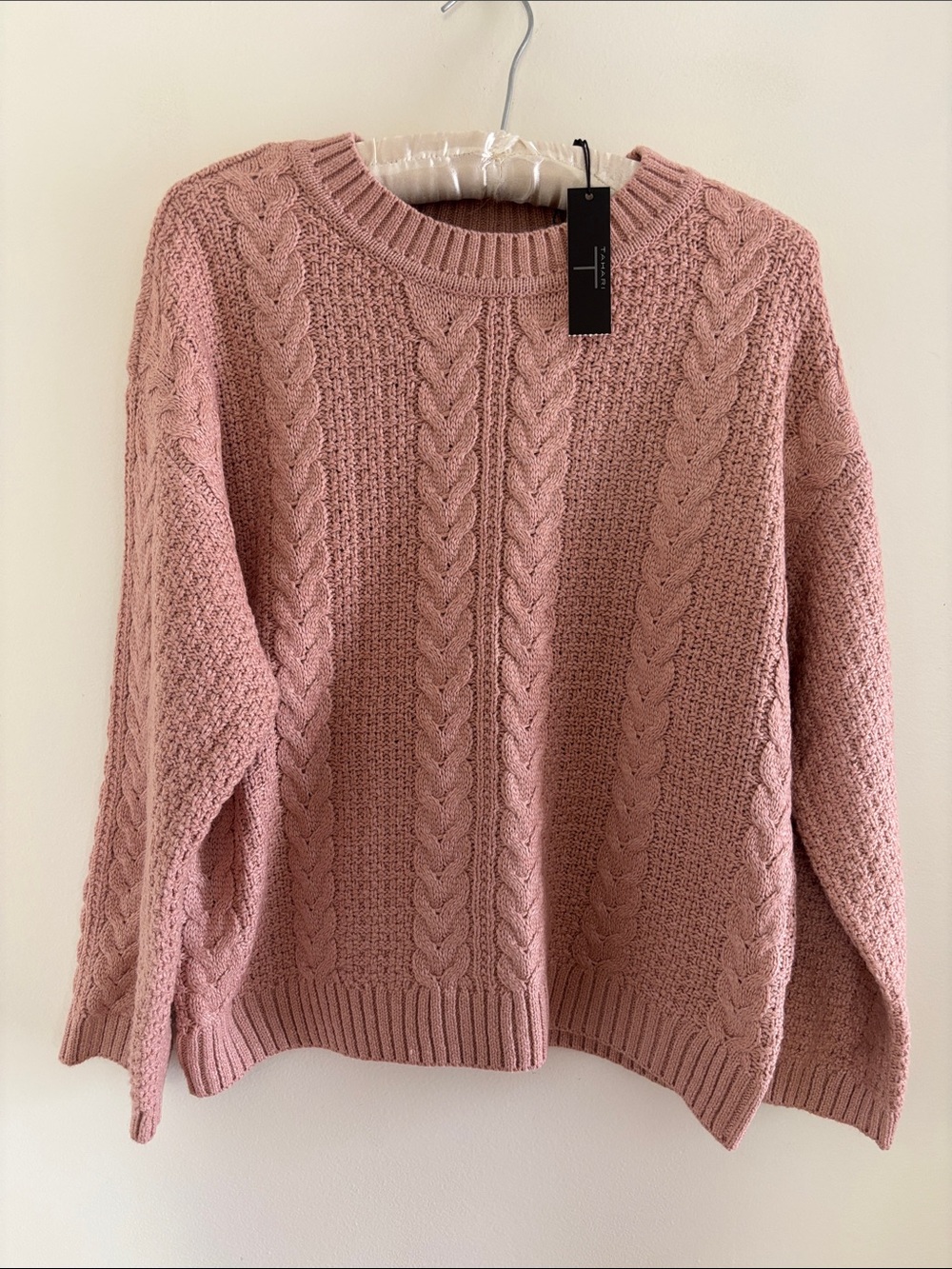 Tahari Soft Heavy Chunky Cable Crewneck Sweater